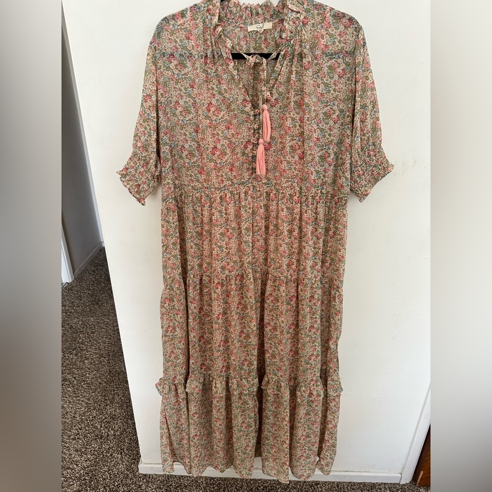 Floral Maxi Dress with Pink Accents